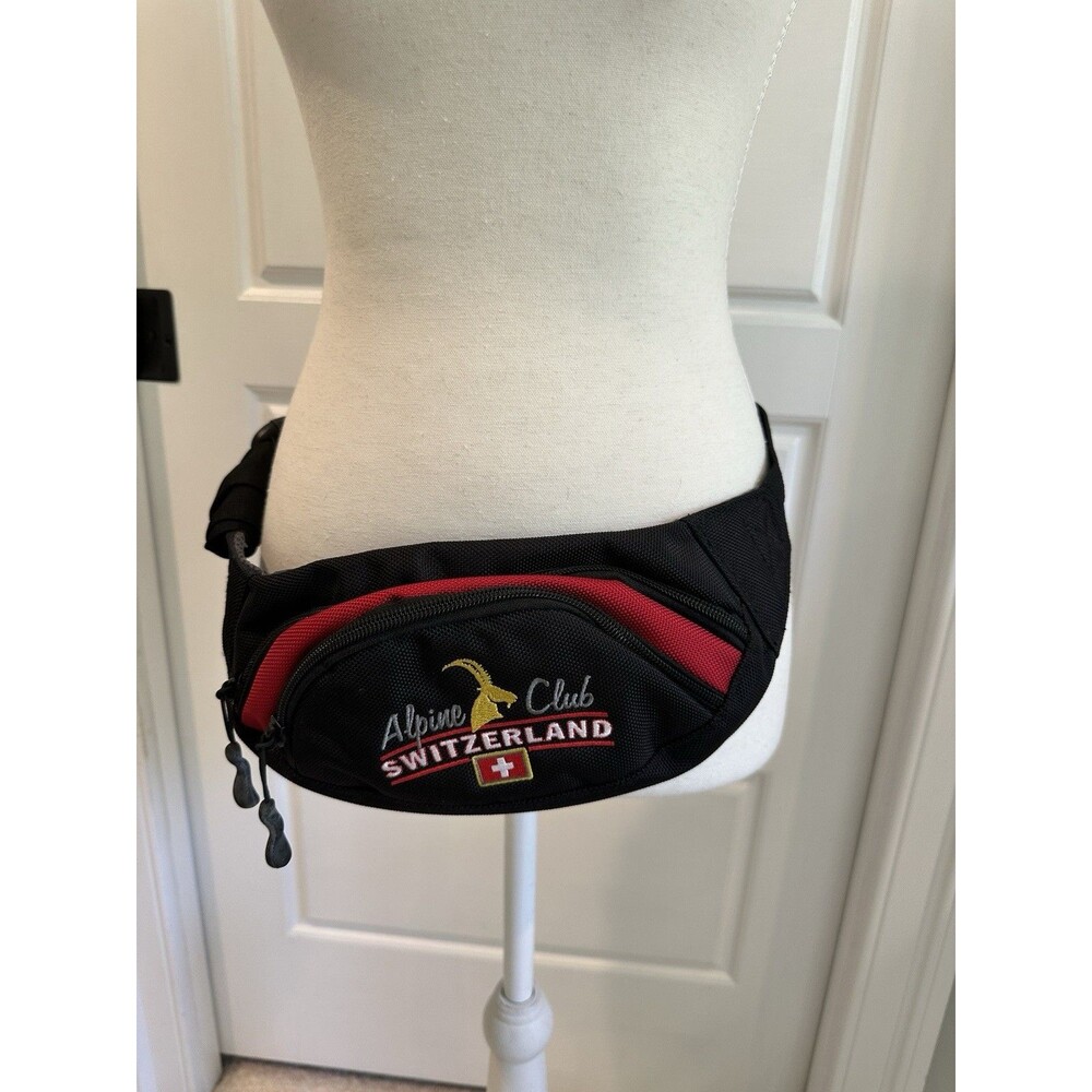 Vintage Alpine Club Switzerland Black Red Fanny Pack Waist Bag Travel Hiking